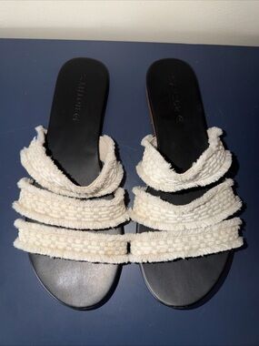 ROTHY'S Sea Shell Triple Band Fringe Sandal White Slide Size 10